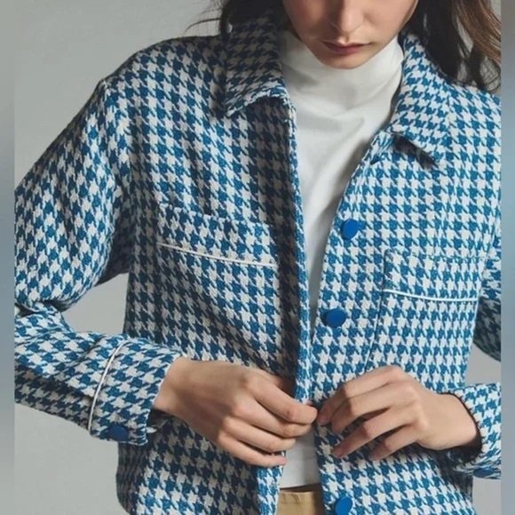 DOLAN Blue and White Houndstooth high low cropped Jacket size XS - Picture 3 of 9